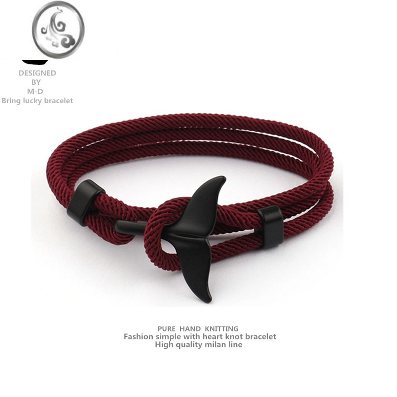 JiMiins 欧美鲸鱼尾手工编织手绳双活扣可调百搭时尚简约学生个性礼物