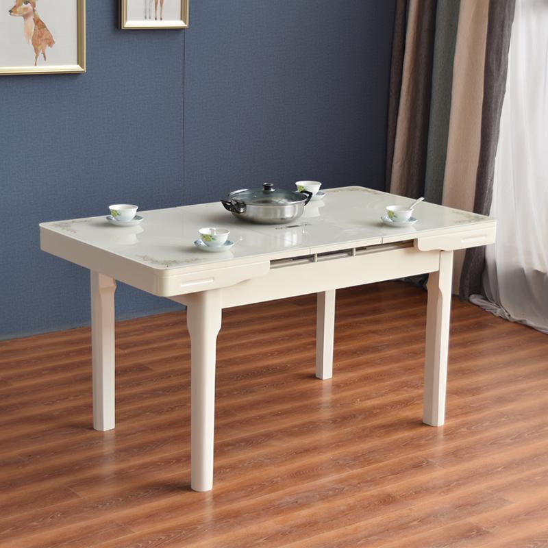 BONJEAN抽拉可伸缩餐桌椅组合现代简约小户型家用多功能折叠餐桌吃饭桌子 幸福花单桌带炉70*90小款