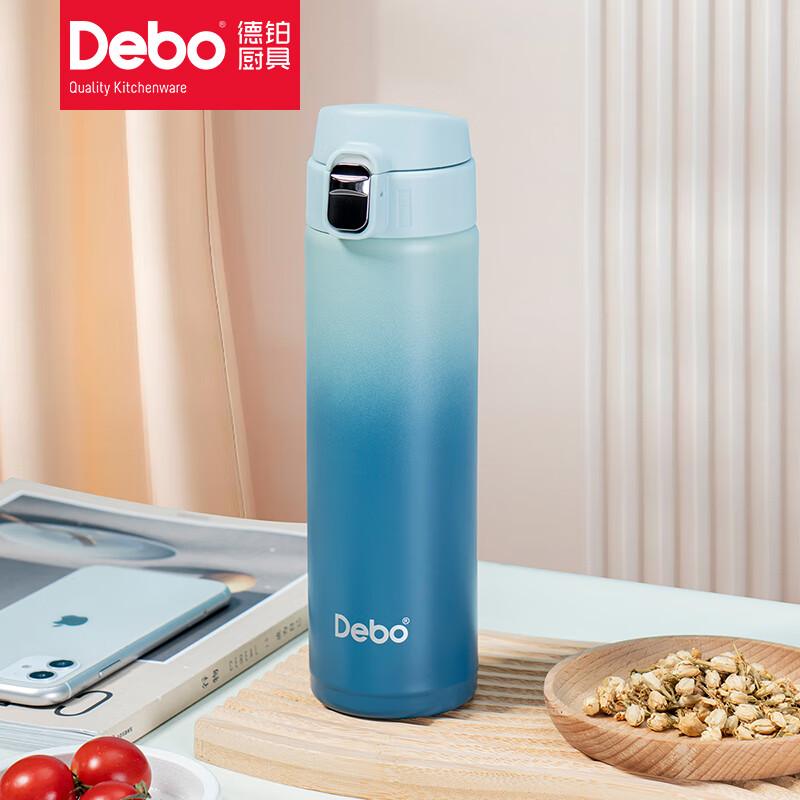 Debo德铂保温杯304不锈钢车载泡茶学生杯子 渐变蓝DEP-894高清大图