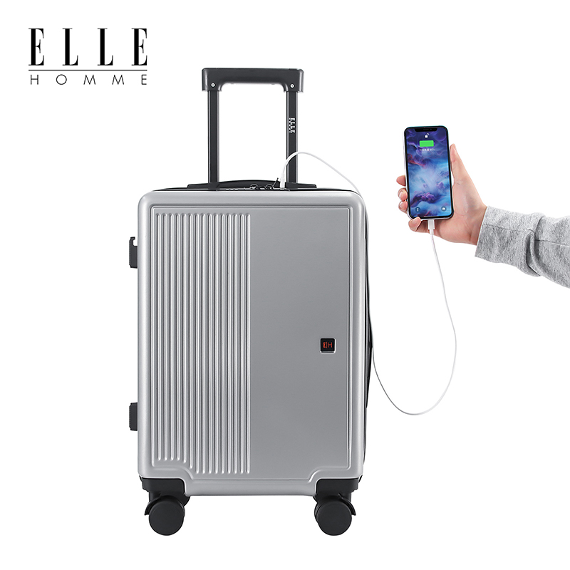 ELLE HOMME EH2018208 带杯架大容量万向轮拉杆箱 20寸淡雅银高清大图