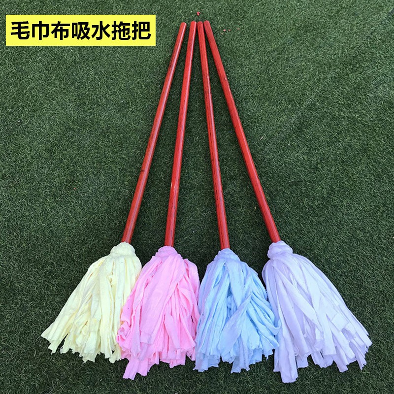 礼千初 木杆圆头拖把棉线地拖墩布拖把清洁拖布吸水拖手拧拖把 彩色毛巾布