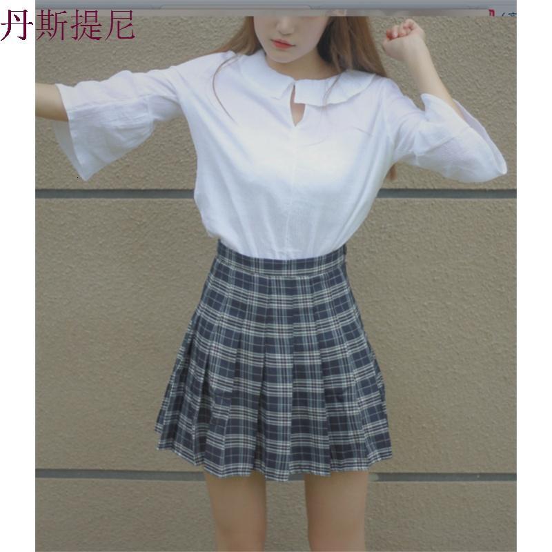 春秋韩版女装小清新格子半身裙高腰百褶裙裙子夏季学生A字裙短裙