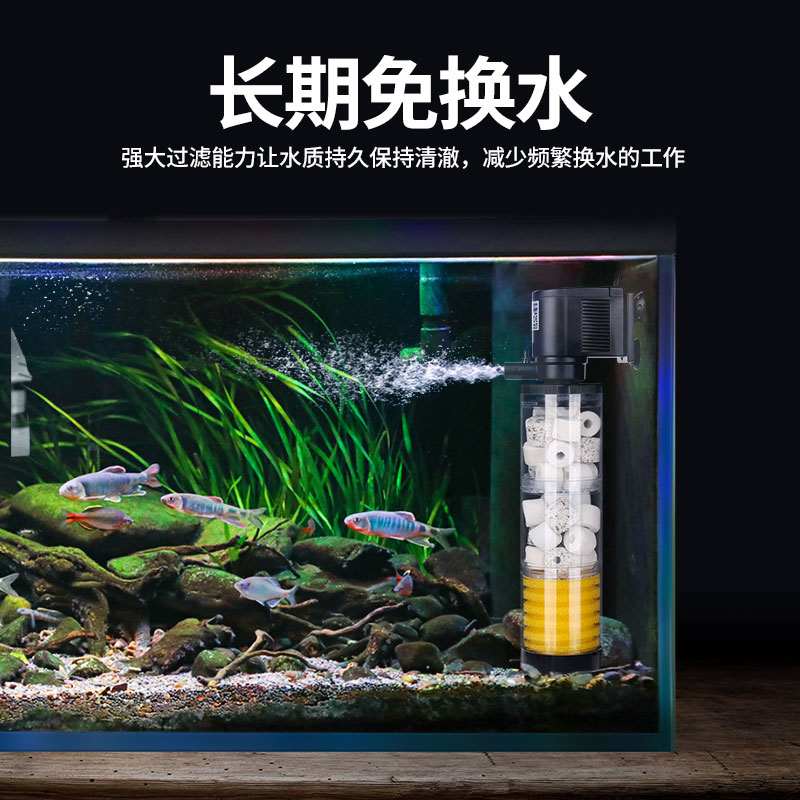 鱼缸过滤器三合一净水循环泵小型水泵免换水内置吸便氧气泵净化器高清大图