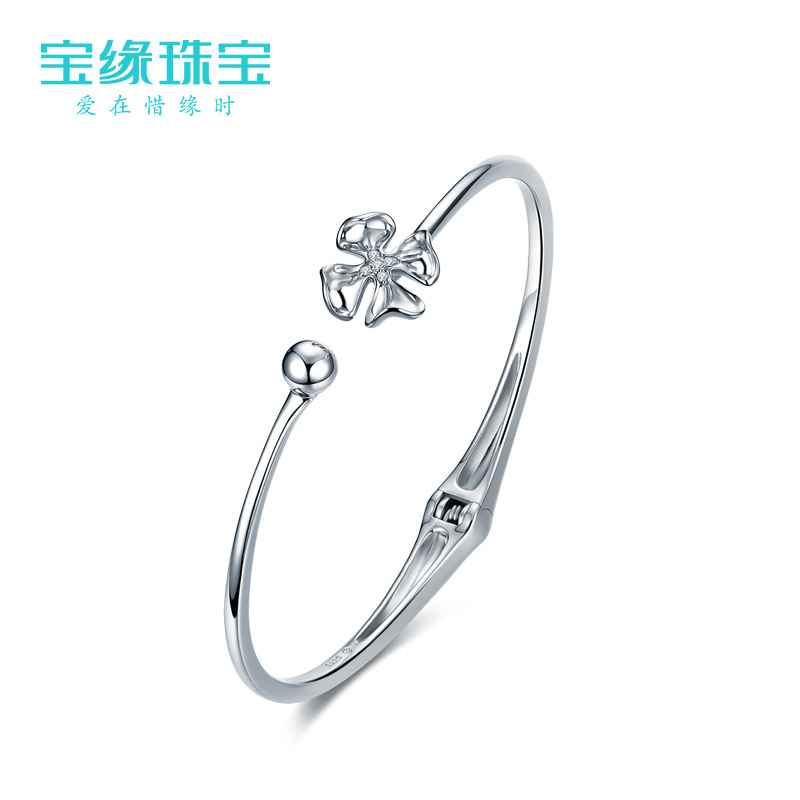 [花舞手镯]925银手镯女款 时尚开口手镯 闺蜜配饰 情人节送女友礼物送女朋友七夕情人节礼物