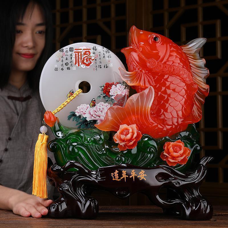 鱼跃龙摆件电视柜客厅中式厅隔断家居房间新年布置酒柜装饰品_275_381