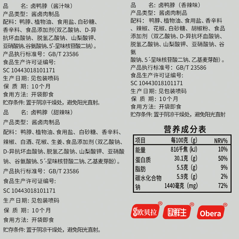 [第二件减2元]比比赞卤鸭脖[香辣味]150g(内含10包)小包袋装辣味熟零食解馋小吃网红休闲卤味即食品鸭肉