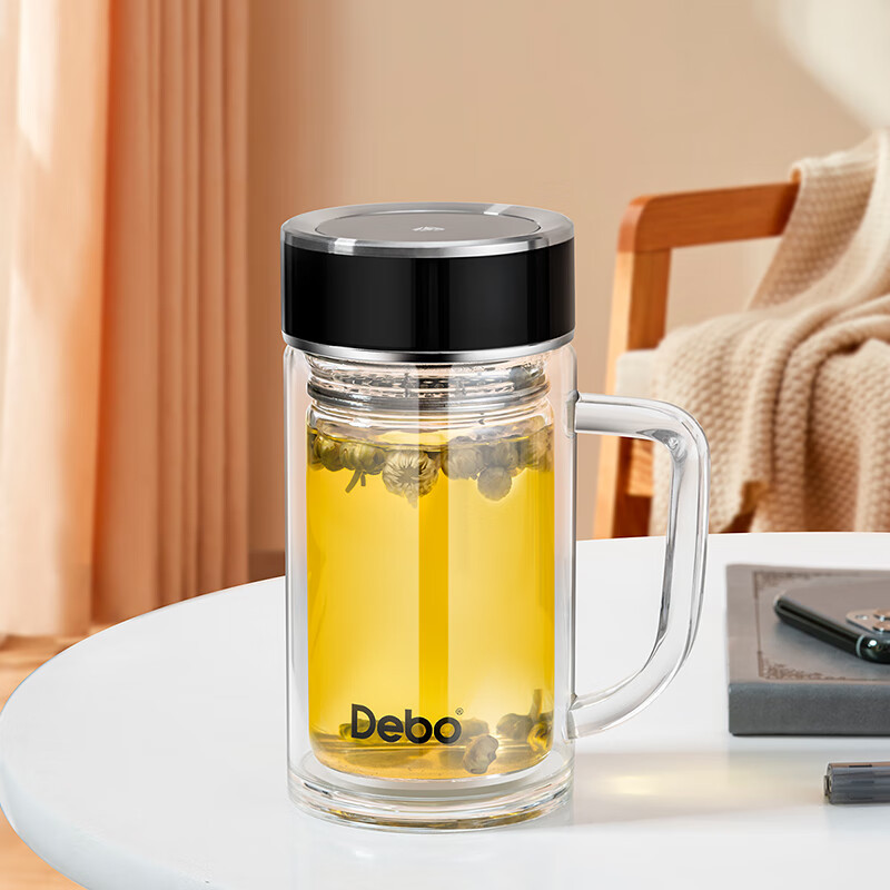 德铂(Debo)拉文德办公杯双层玻璃杯耐热350ml茶杯DEP-912