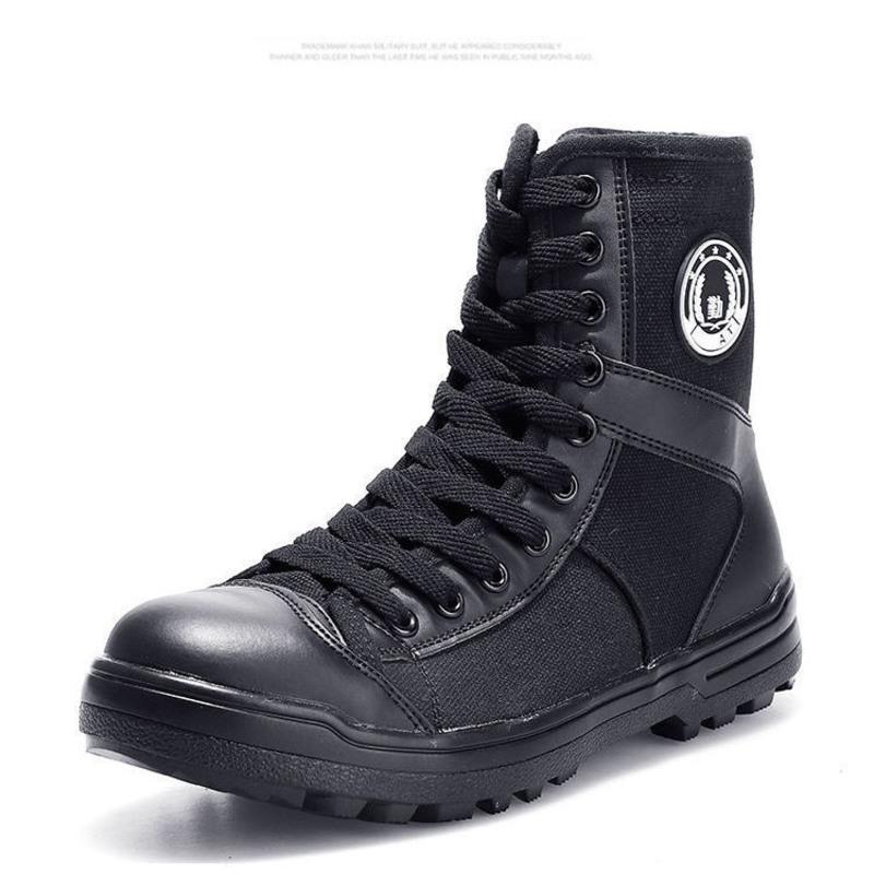 四季粗布网面46冬季保安靴男特勤黑色帆布户外特训靴作战靴加绒作训靴