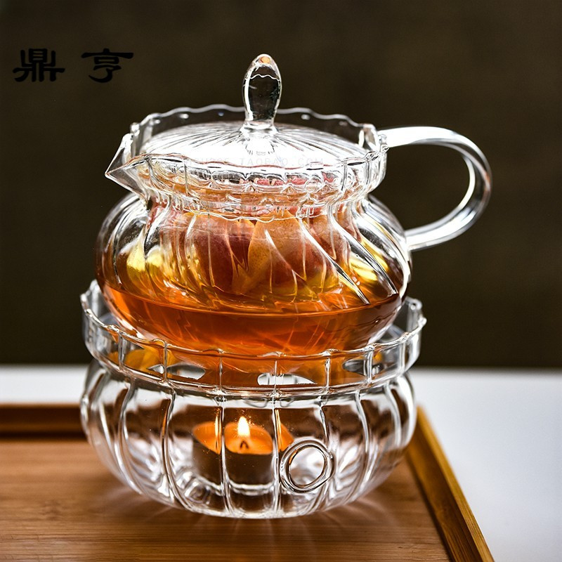 鼎亨欧式复古条纹玻璃壶 煮泡水果茶壶 加热炉 耐高温茶具套装 带