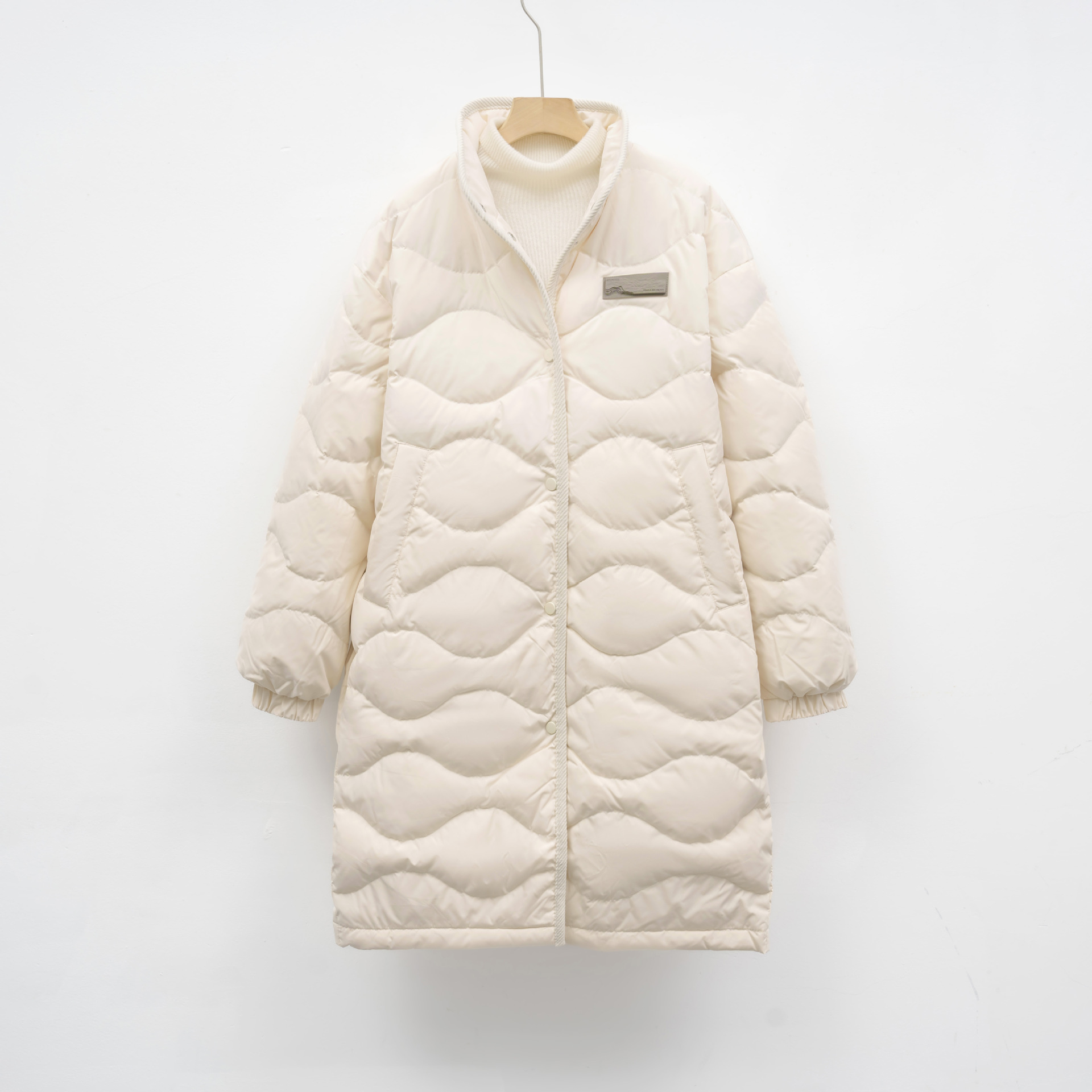 新国标90绒羽绒服休闲冬季保暖新品户外风立领宽松长款外套女 米白色 XL