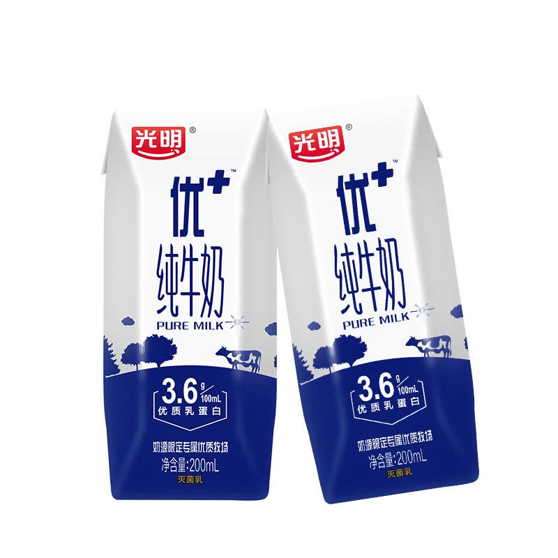 光明(GUANGMING)优+纯牛奶200mLX12钻石包礼盒装 箱装普通含钙量全脂牛奶图片