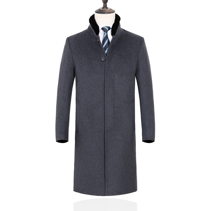 免费试穿 冬季中老年羊毛大衣男中长款修身立领加厚加绒羊绒大衣外套