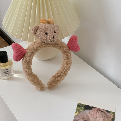 通体浅棕熊发箍超可爱小熊发箍立体卡通毛绒玩偶少女心洗脸发卡宽边压