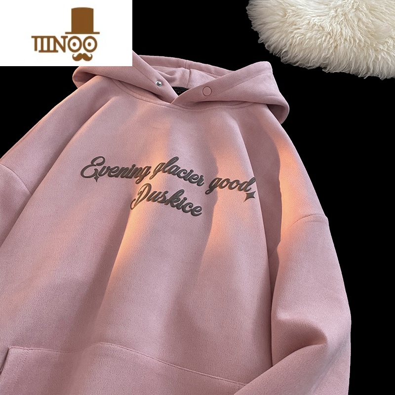 YANXU绒卫衣男美式潮牌发泡痞帅感2023年秋季新款连帽外套 粉色 3XL165-180斤