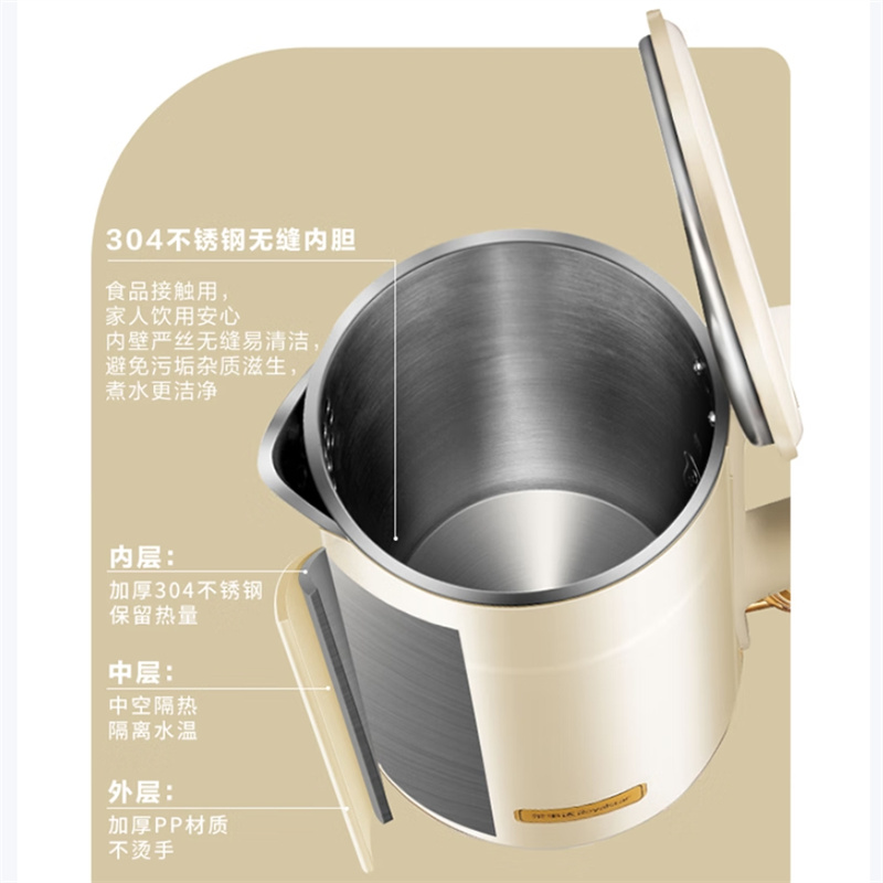 荣事达(Royalstar) RS-KT15H电热水壶 1.5L大容量大功率快速煮水泡茶304不锈钢内胆高清大图