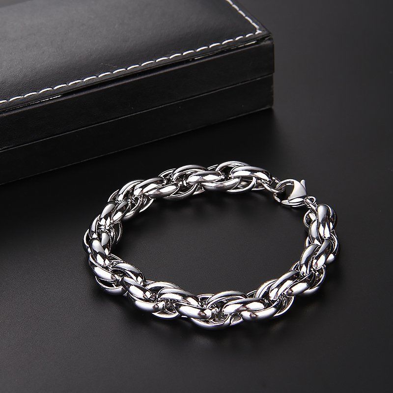 时尚简约个性朋克创意手环手饰品编制钛钢手链24厘米适合比较胖的人