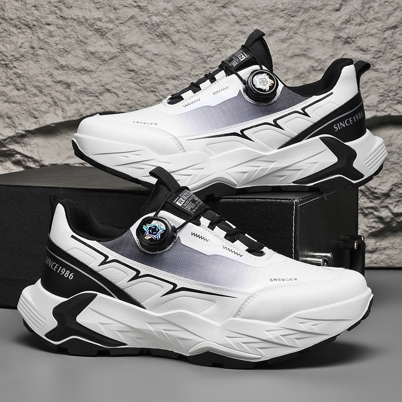 免系带劳保男鞋春季透气网面防滑工地干活厚底休闲运动老爹鞋