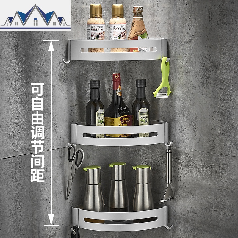 厨房调味调料置物架三角形壁挂架墙角转角落免打孔拐角收纳太空铝 三维工匠高清大图