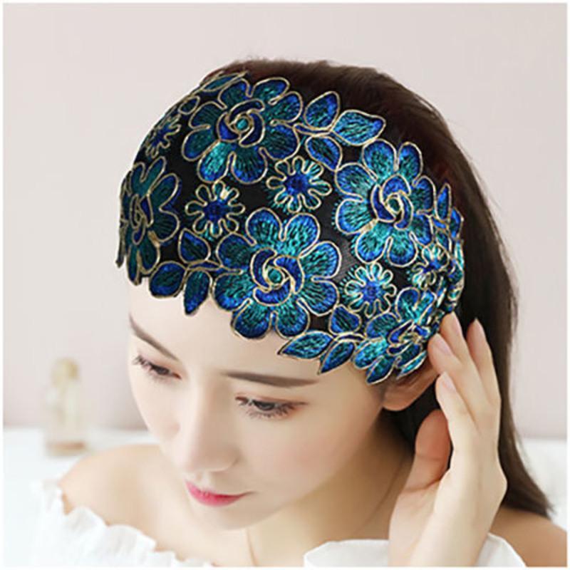 气质宽边花朵发箍遮白发刺绣带齿防滑压发碎发蕾丝发卡头饰迎春花黑色