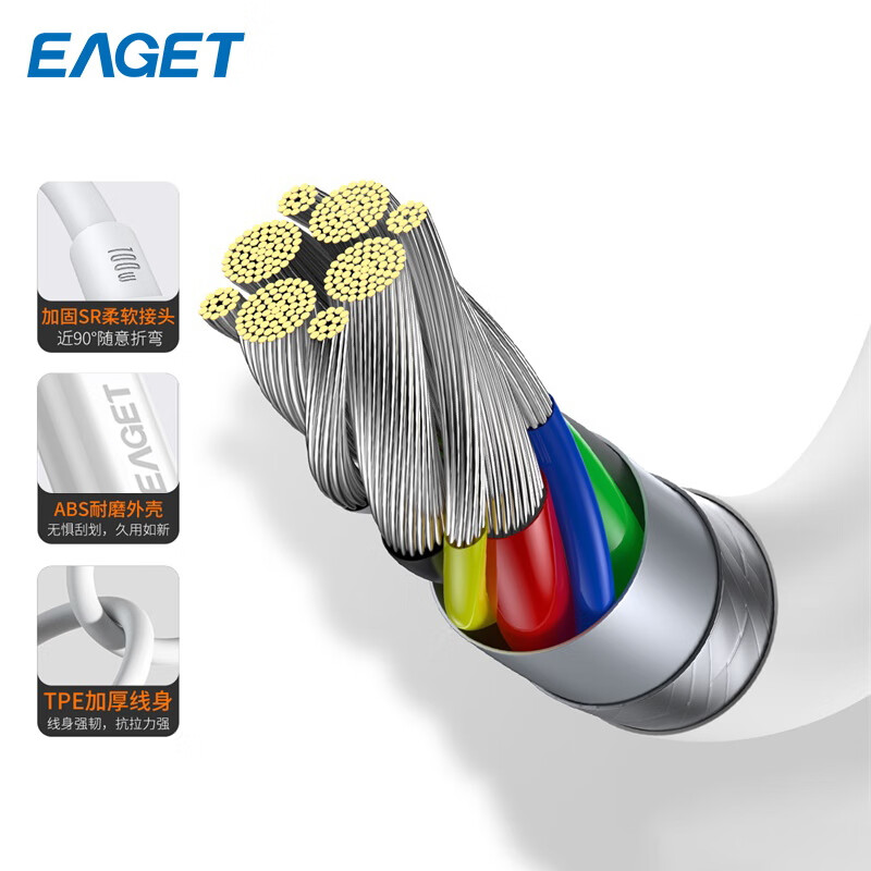 忆捷(Eaget) EC1001 PD系列1.5米 100W快闪充数据线Type-C to Type-C手机电脑两用高清大图