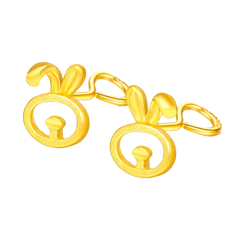 翠绿 黄金耳饰 简约可爱兔子足金999黄金耳钉一对 金重约2.1-2.2g A01000050714