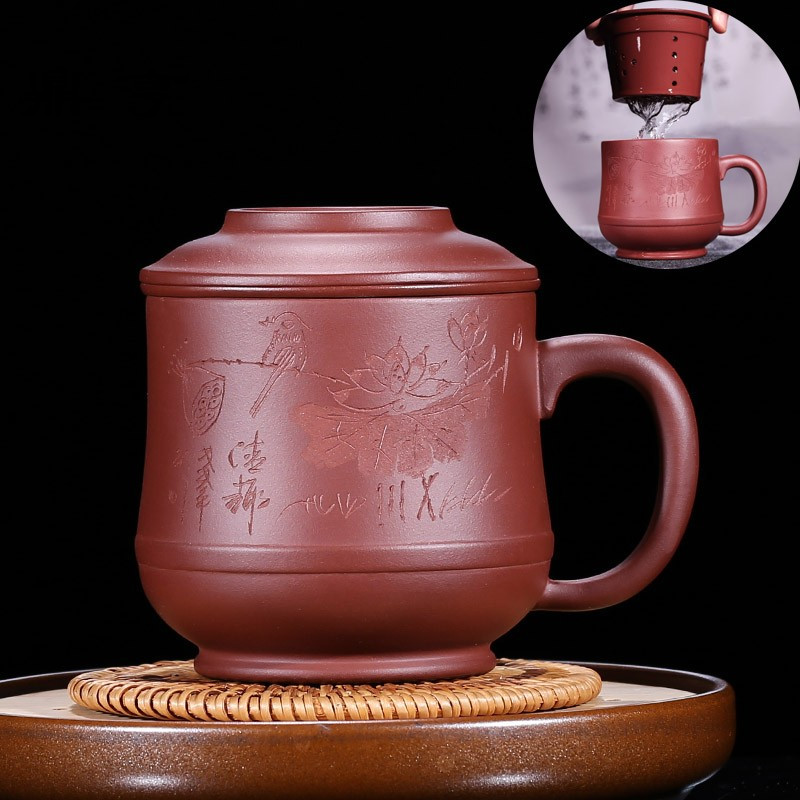 鼎亨教师节 宜兴紫砂杯茶具茶杯陶瓷带内胆过滤网盖杯全手工男士