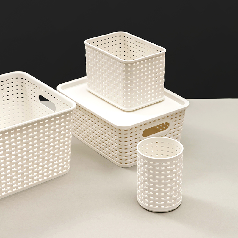 名创优品(miniso) 格纹仿藤编收纳筐衣物玩具杂物收纳篮简约实用高清大图