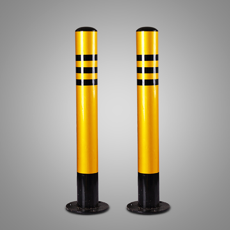 预埋路障铁带锁警示柱式路桩固定地桩立柱预埋铁立柱75厘米黄黑带环