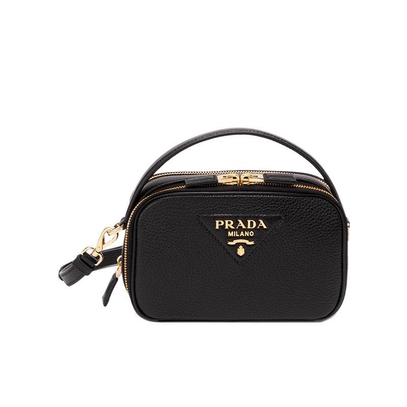 普拉达(PRADA)小牛皮女士单肩包潮牌金属徽标拉链开合可调节肩带