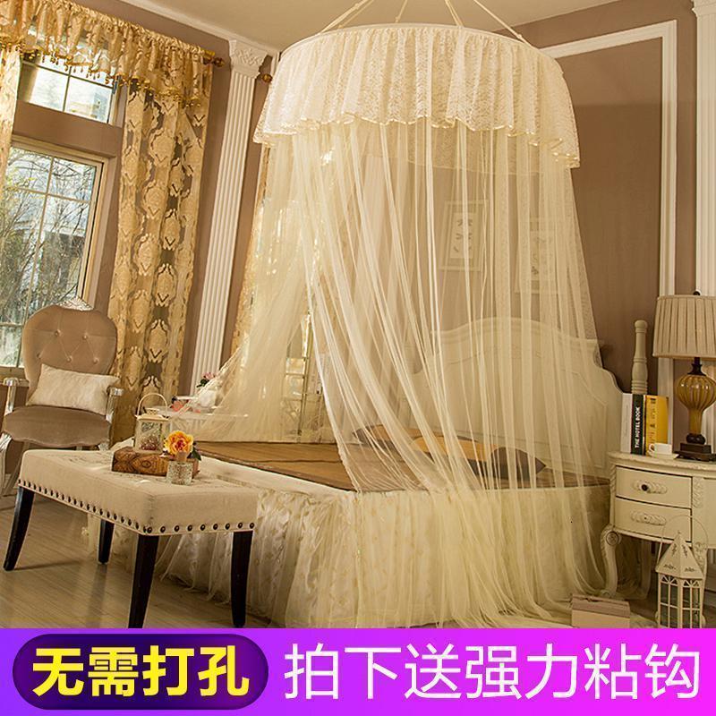 美帮汇圆顶吊顶蚊帐公主风吊挂式圆形1.2米1.5m/1.8m床幔双人家用免安装 浪漫满屋-黄色 1.35m（4.5英尺）床