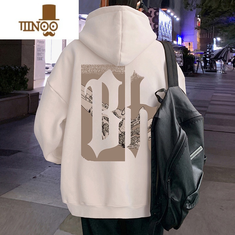 YANXU连帽卫衣男潮牌ins美式复古帽衫套头宽松情侣帽宽牌帽高清大图