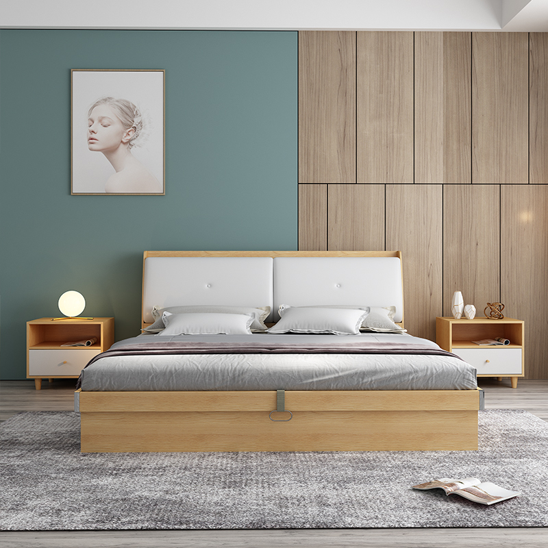 北欧板式双人床闪电客18米现代简约板式气动储物高箱床