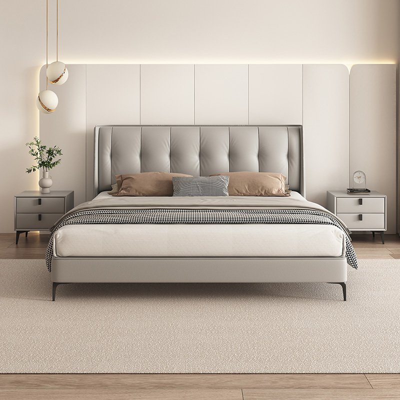 法依兰现代轻奢真皮床简约主卧室大床双人床18米意式极简网红软包婚床