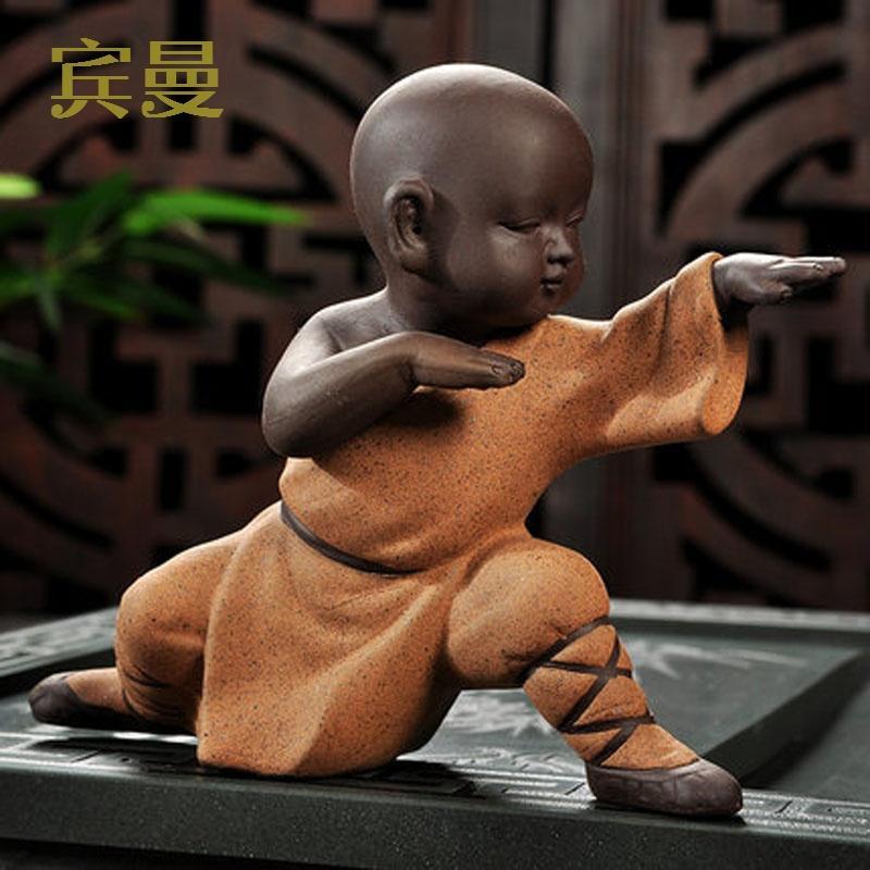 时尚礼品茶具配件功夫小和尚摆件彩砂陶紫砂茶宠茶道茶玩2860