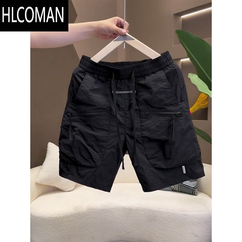 HLCOMAN2025夏季工装纯色五分休闲裤男士速干透气运动短裤拉链口袋沙滩裤