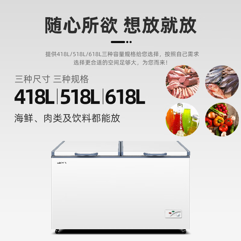 新飞(Frestec)518升大容量冰柜商用冷藏冷冻两用冰柜冷柜单温冷冻柜家用节能卧式大冷柜BC/BD-518KHCT高清大图