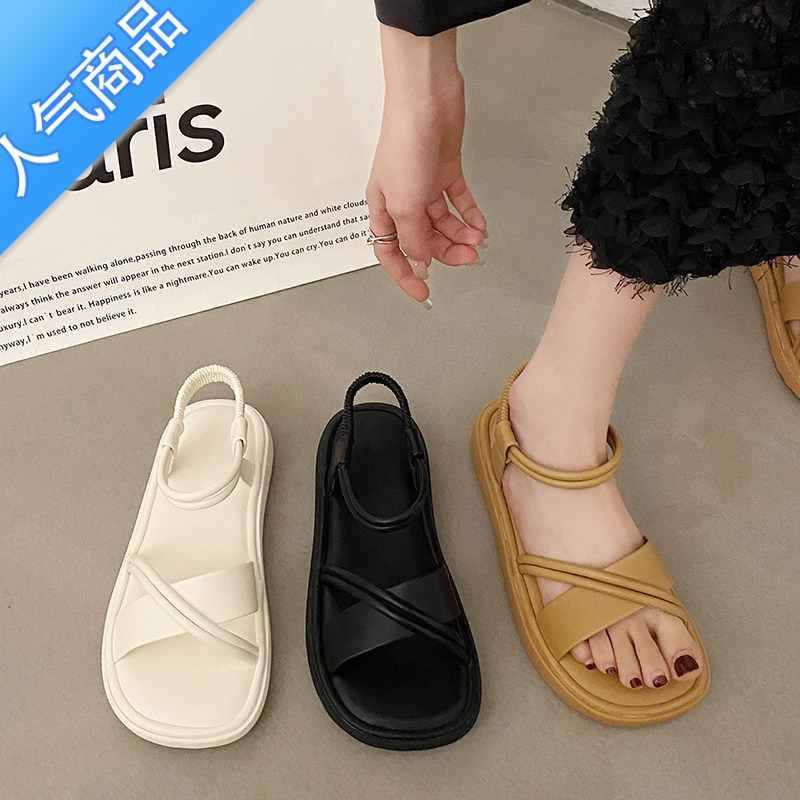 SUNTEK2023网红凉鞋女款平底百搭不累脚外穿沙滩鞋配裙子复古罗马鞋高清大图