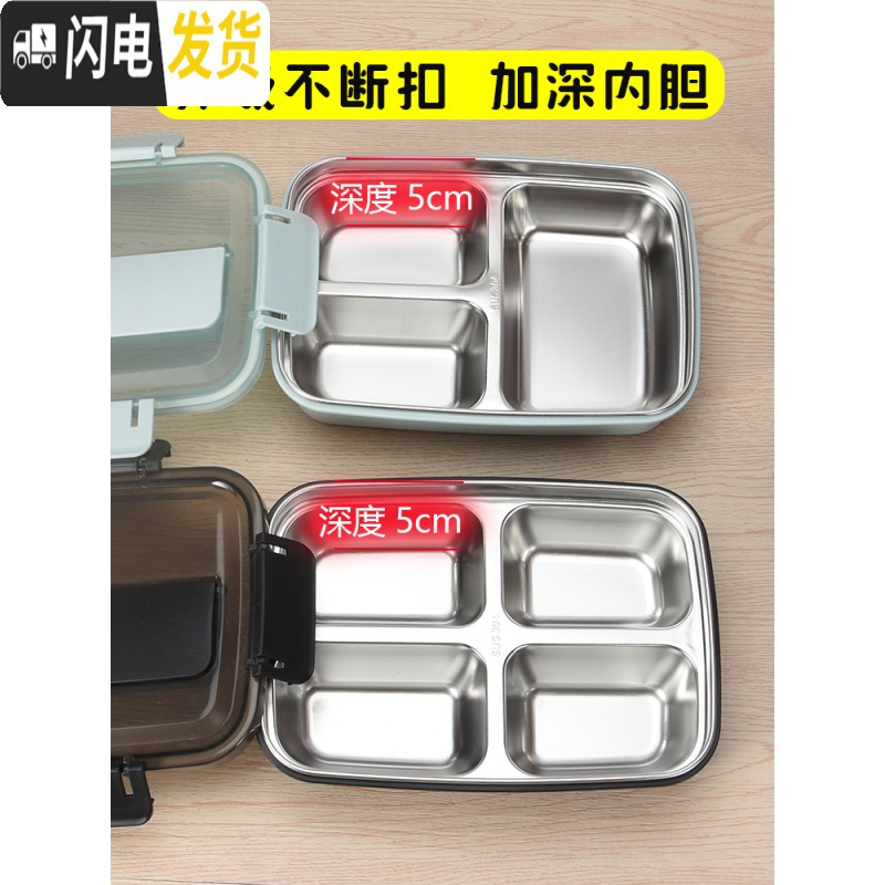 三维工匠304不锈钢分隔型餐盒 学生防烫带盖食堂餐盘上班族保温饭盒减脂餐 (级加深)粉色四格