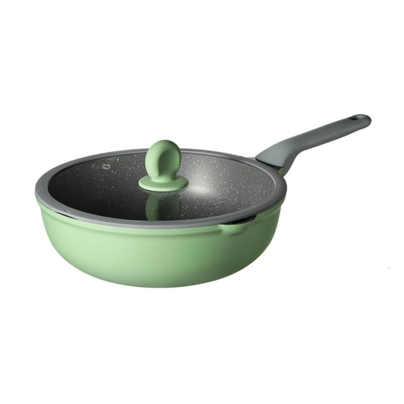 [新品]炊大皇竹青石炒锅家用30/32cm麦饭石色不粘锅炒菜锅电磁炉通用 竹青石炒锅32cm高清大图