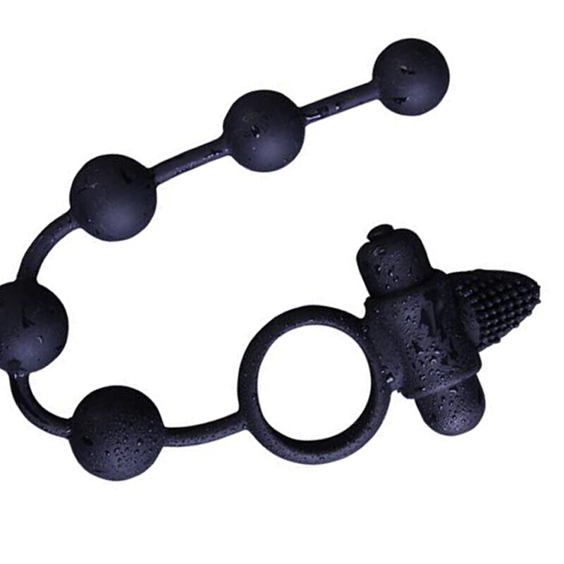 久爱(Jiuai) 锁精环男女通用夫妻共用阳具套震动器肛塞拉珠后庭自玩情趣用品五连珠 啪啪连珠-柔软毛刷高清大图
