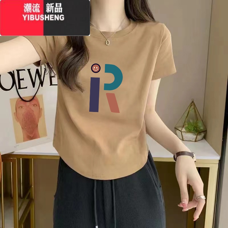 YIBUSHENG季2024年新款不规则短袖t恤女显瘦设计感修身洋气上衣特别 卡其色-G1576 XL建议120-135斤