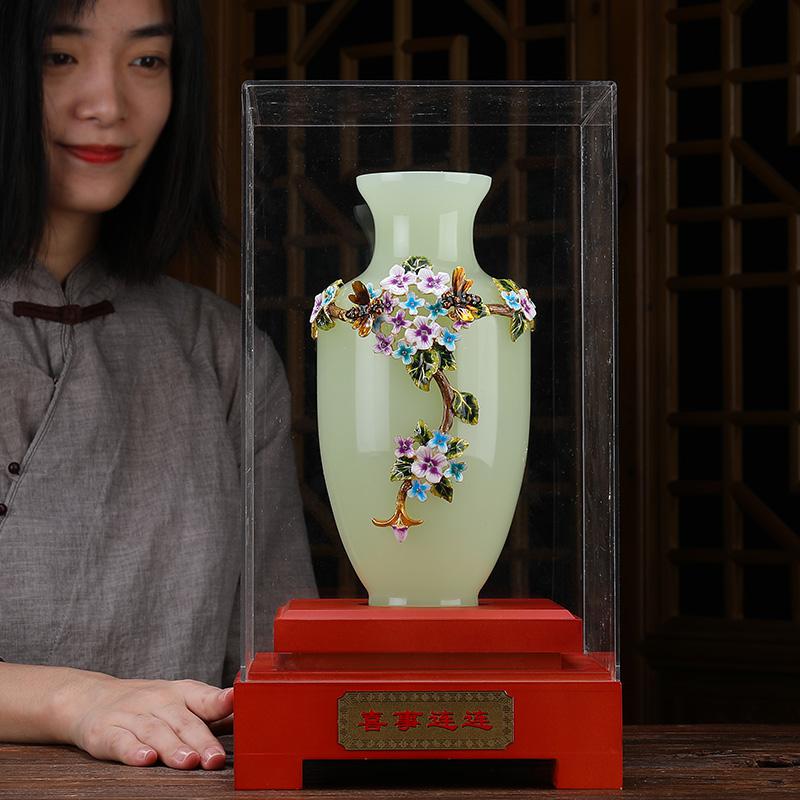 美帮汇平安玉石花瓶摆件别墅客厅高端小区酒店宾馆室内办公室装饰品高清大图