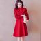 秋冬2021新款红色赫本风礼服裙女小个子长袖气质打底连衣裙短裙子