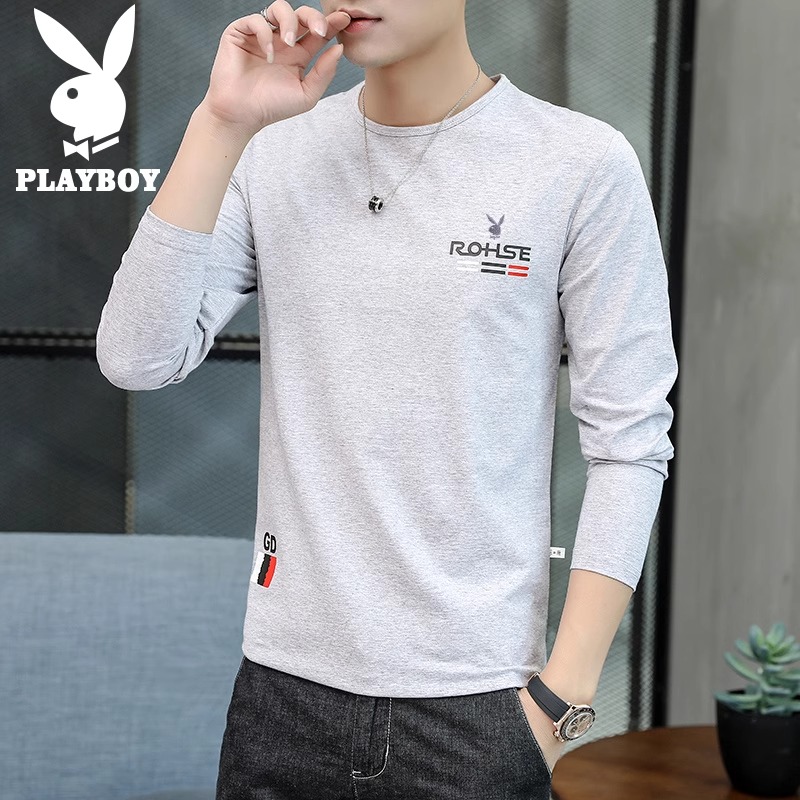 花花公子长袖t恤男t恤2025秋季新圆领上衣休闲底裤男衬衫高清大图