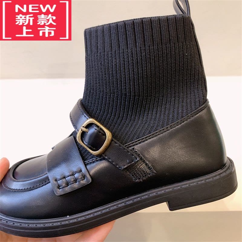 可莉允儿童靴子秋冬新款女童马丁靴黑色走秀女孩短靴炸街软底宝宝袜子靴图片