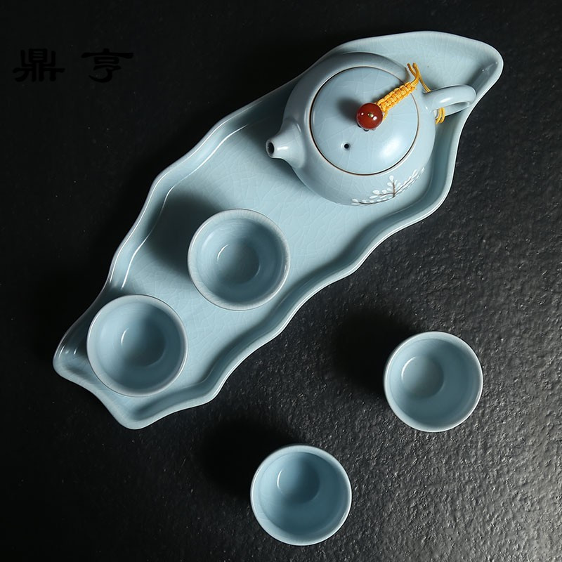 鼎亨陶瓷汝窑茶壶一壶二杯纯手工菩提树整套功夫茶具茶盘套装礼盒