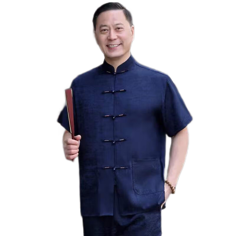 唐装男短袖套装夏季中老年男装爷爷中国风爸爸装老年人汉服衣服夏 莎丞
