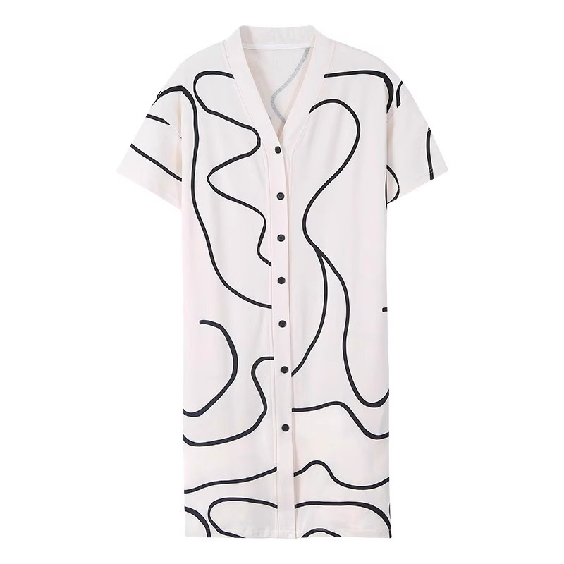 猫人带胸垫睡裙女夏季纯棉短袖中长款新薄款性感连衣裙家居服