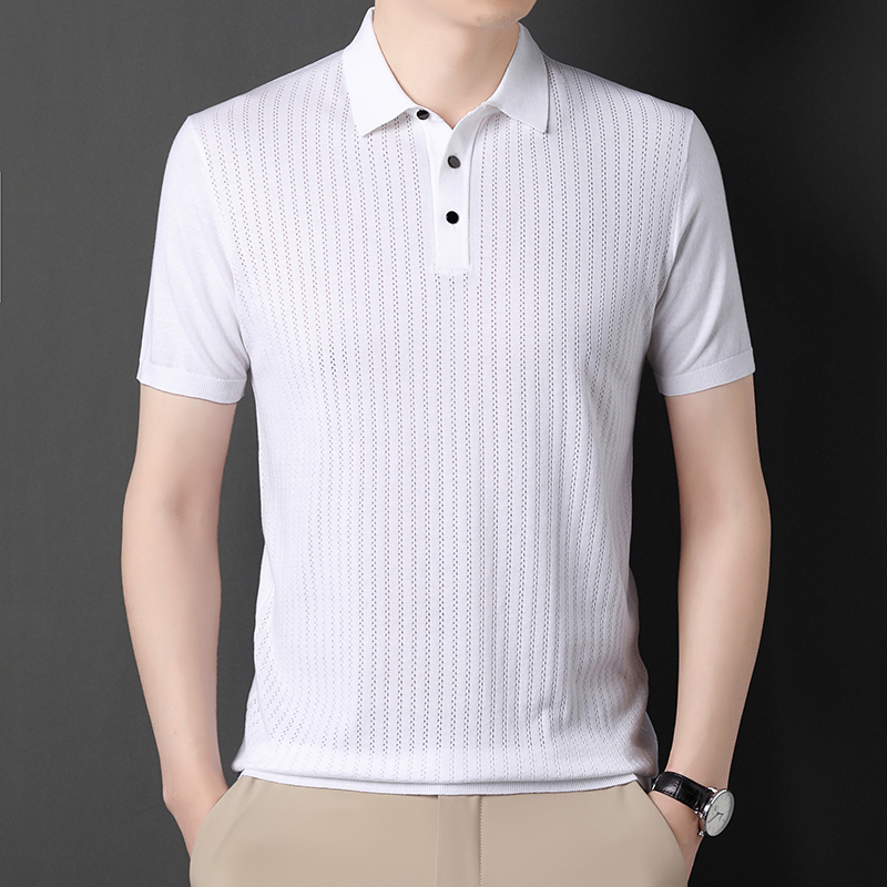 免费试穿 专柜正品夏季男士桑蚕丝针织翻领短袖t恤中年时尚潮流半袖冰丝polo衫潮流T恤体恤衫可定制批发开发票加肥加大码高清大图