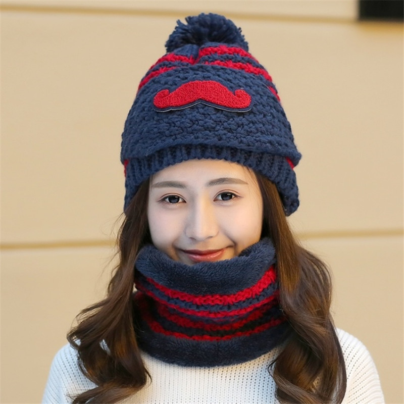 帽子女冬天毛线帽女生秋冬季户外保暖防风针织帽韩版潮胡子帽围脖